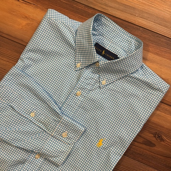 Ralph Lauren plaid button down blue and white medium - Picture 5 of 5